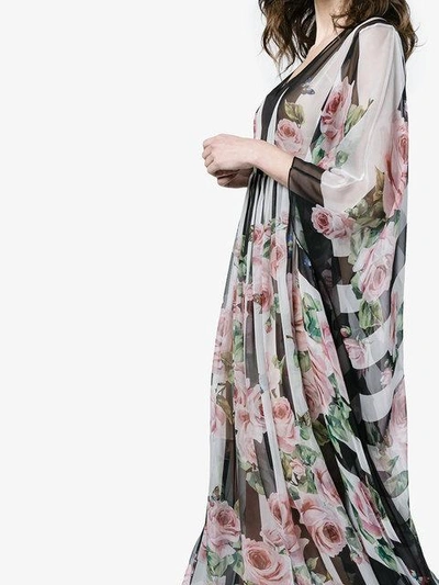 Shop Dolce & Gabbana Silk Rose Print Maxi Kaftan Dress - Black