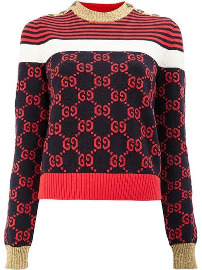 Shop Gucci Gg Patterned Sweater In Blue