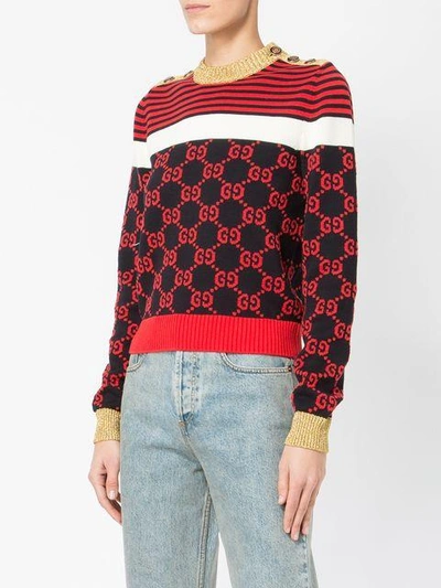 Shop Gucci Gg Patterned Sweater In Blue