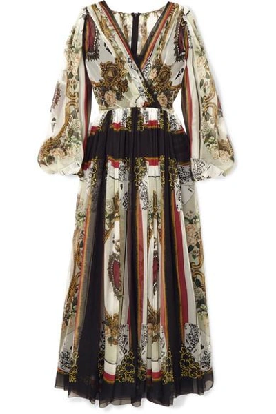 Shop Dolce & Gabbana Wrap-effect Printed Silk-chiffon Maxi Dress In White