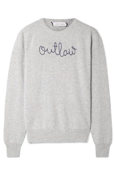 Shop Lingua Franca Outlaw Embroidered Cashmere Sweater In Light Gray
