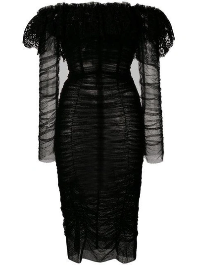 Shop Dolce & Gabbana Lace And Ruched Sheer Dress In Black