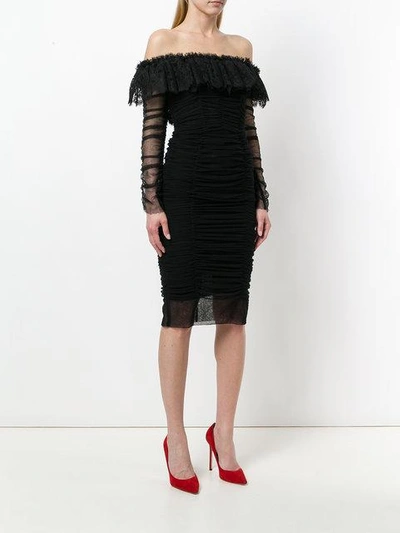 Shop Dolce & Gabbana Lace And Ruched Sheer Dress In Black