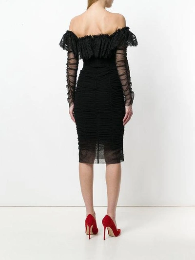 Shop Dolce & Gabbana Lace And Ruched Sheer Dress In Black