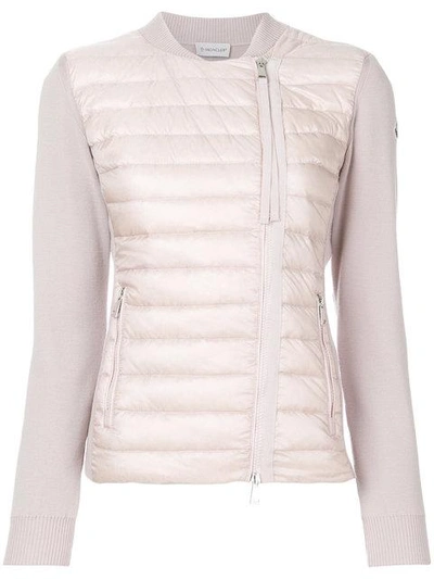Shop Moncler Padded Front Knitted Cardigan In Pink