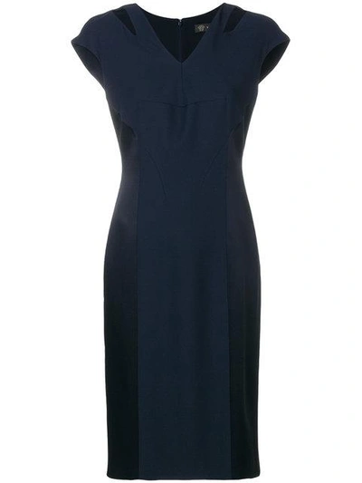 Shop Versace Fitted V-neck Dress - Blue