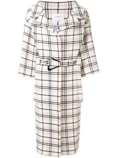 Shop Carven Belted Check Coat In White