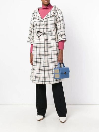 Shop Carven Belted Check Coat In White