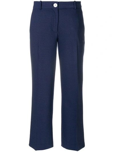 Shop Michael Michael Kors Cropped Straight-leg Trousers - Blue