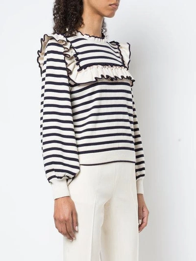 Shop Ulla Johnson Lourdes Striped Ruffle Sweatshirt