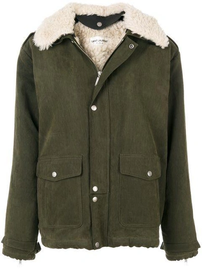 Shop Saint Laurent Shearling Collar Jacket - Green