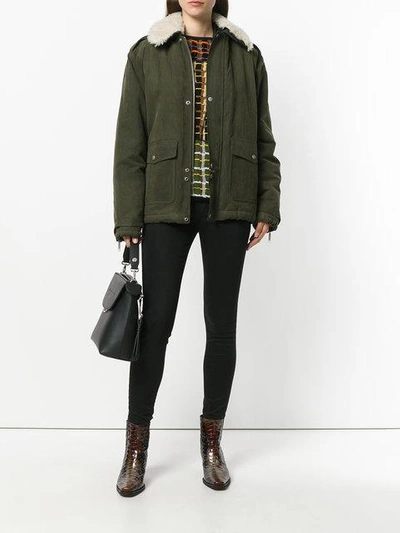 Shop Saint Laurent Shearling Collar Jacket - Green