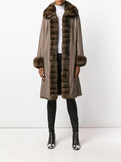Shop Liska Fur Contrast Trim Coat - Brown