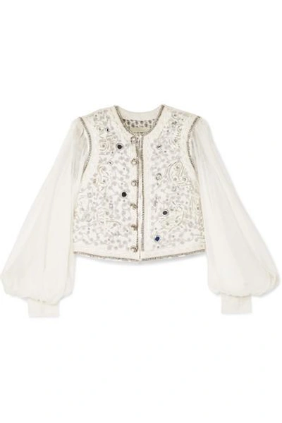 Shop Etro Embellished Cotton-blend Cloqué And Silk-chiffon Gilet In Ivory