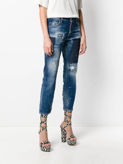 Shop Dsquared2 Boyfriend Cropped Jeans In Blue