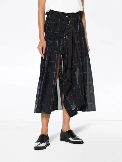 Shop Sacai Check Pleated Wrap Midi Skirt