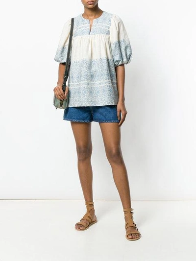 Shop Zimmermann Embroidered Tunic Shirt In Blue