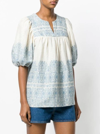 Shop Zimmermann Embroidered Tunic Shirt In Blue