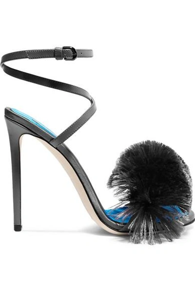 Shop Marco De Vincenzo Fringed Satin And Leather Sandals In Dark Gray