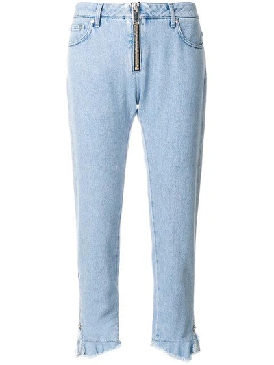 Shop Msgm High Waist Cropped Jeans In Blue