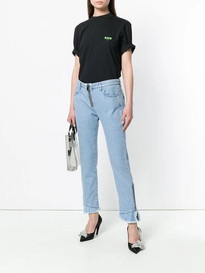 Shop Msgm High Waist Cropped Jeans In Blue