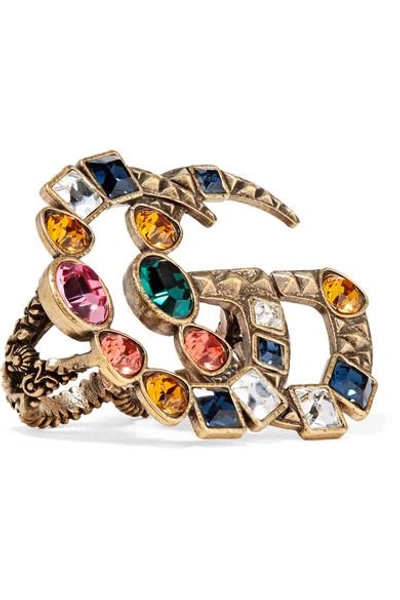 Shop Gucci Gold-tone Crystal Two-finger Ring