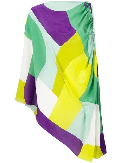 Shop Elena Makri Patterned Asymmetric Sleeve Top In Multicolour