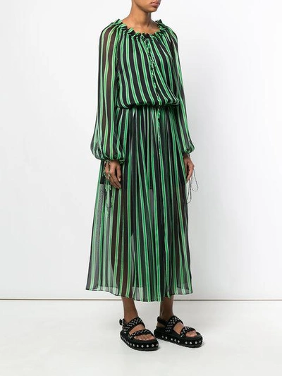 Shop Msgm Billowing Striped Dress In Green
