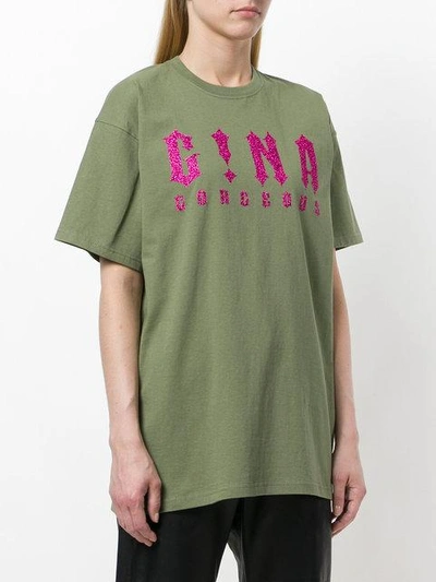 Shop Gina Glitter Logo T-shirt - Green