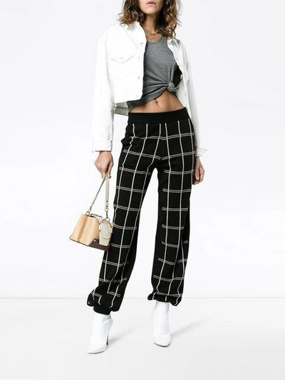 Shop Chloé Crepe Check Track Trousers - Black