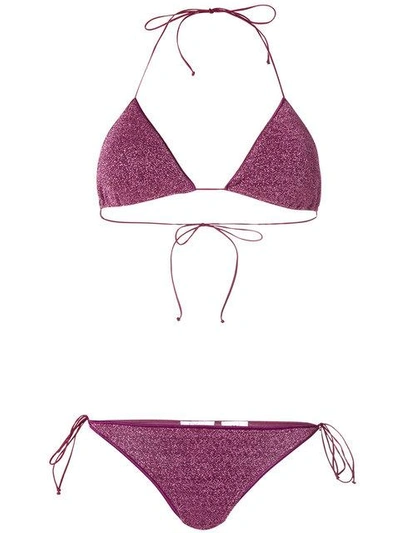 Shop Oseree Lumière Metallic Triangle Bikini In Pink