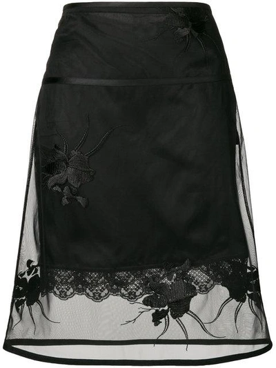 Shop Helmut Lang Floral Embroidered Layered Skirt In Black