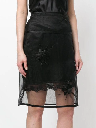 Shop Helmut Lang Floral Embroidered Layered Skirt In Black