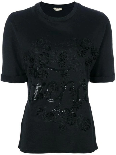 Shop Fendi Logo Embroidered T-shirt - Black