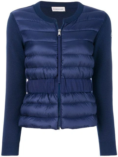 Shop Moncler Padded Front Knitted Cardigan - Blue