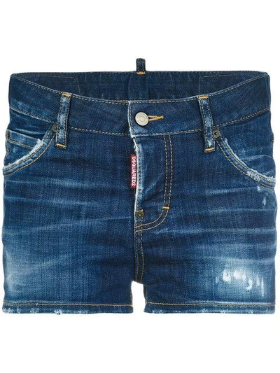 Shop Dsquared2 Distressed Denim Shorts In Blue