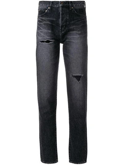 Shop Saint Laurent Distressed Effect Tapered Jeans In Black