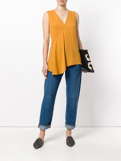 Shop Theory V-neck Asymmetric Blouse In Orange