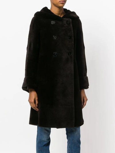 Shop Liska Double Breasted Fur Coat In Brown