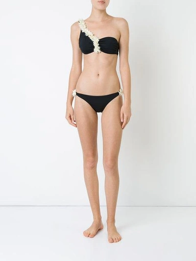 Shop La Reveche Asymmetric Floral Bikini In Black