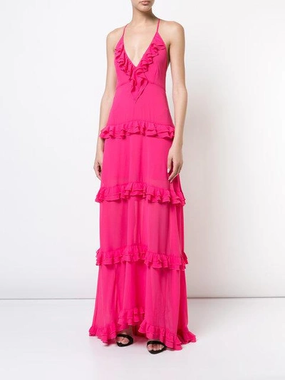 Shop Nicole Miller Tiered Ruffle Gown In Pink