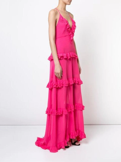 Shop Nicole Miller Tiered Ruffle Gown In Pink