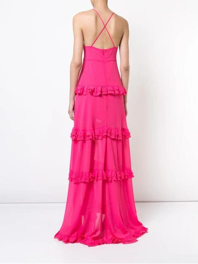 Shop Nicole Miller Tiered Ruffle Gown In Pink