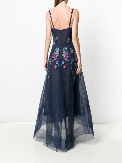 Shop Marchesa Notte Floral Embellished Gown In Blue