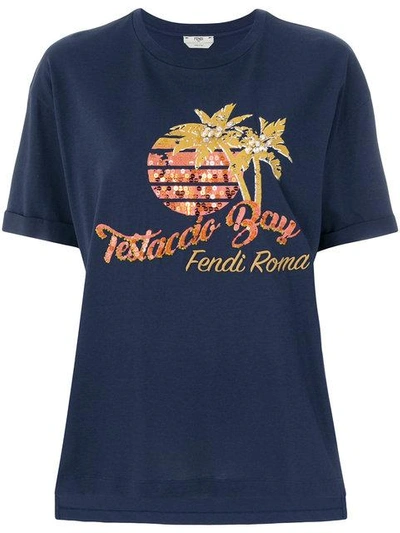 Shop Fendi Logo Patch T-shirt In Blue