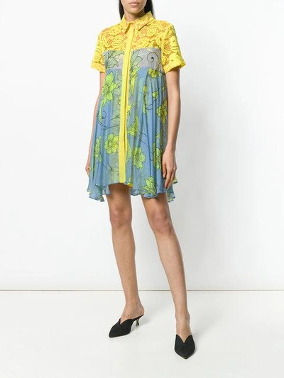 Shop Miahatami Floral And Lace Shirt Dress In Blue