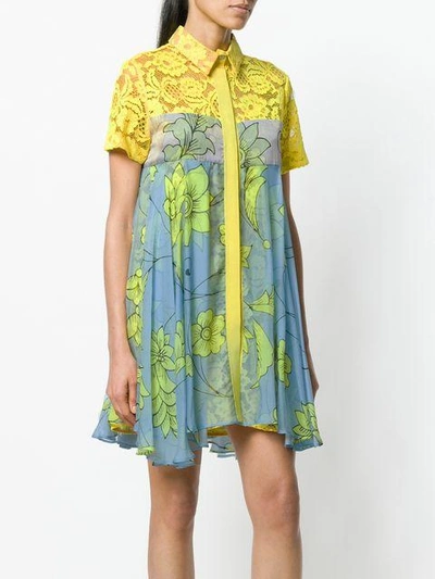Shop Miahatami Floral And Lace Shirt Dress In Blue
