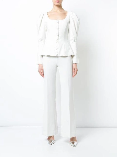 Shop Christian Siriano Puff Sleeved Button Jacket - White