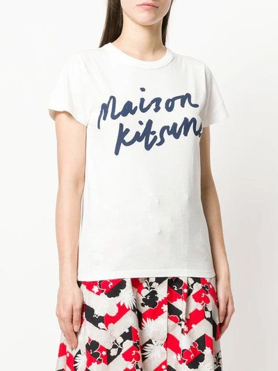 Shop Maison Kitsuné Logo Print T-shirt - White