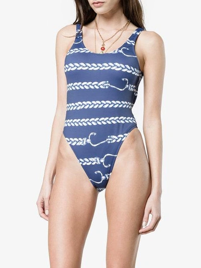 Shop Belusso Nautical Print Swimsuit In Blue